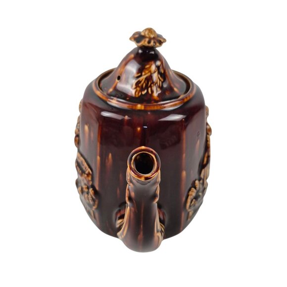 Vintage Rockingham Style Rebekah At The Well Coffee Tea Pitcher Brown Drip Glaze - Picture 10 of 10